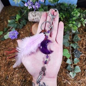 Handmade Amethyst Moon Keychain #8